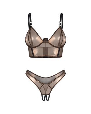Комплект Obsessive Soranna top & crotchless thong S/M, Черный