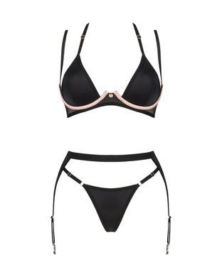 Комплект белья Obsessive Selinne 3-pcs set M/L Black, бюстгальтер, стринги пояс для чулок