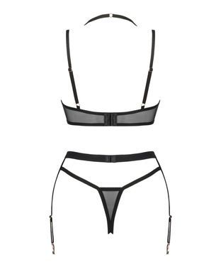 Комплект белья Obsessive Selinne 3-pcs set M/L Black, бюстгальтер, стринги пояс для чулок