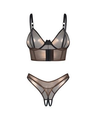 Комплект Obsessive Soranna top & crotchless thong S/M, Черный