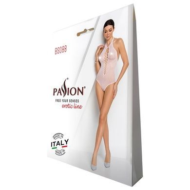 Бодістокінг з декольте Passion BS088 white, імітація корсетної шнурівки One size
