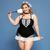 Костюм секси-горничной JSY &laquo;Горячая Кери&raquo; Plus Size Black, боди, юбка, чокер, головной убор, метелка