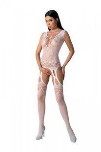 Бодістокінг з плетінням на грудях Passion BS099 One Size, white, відкритий доступ, імітація підв&rsquo;язо