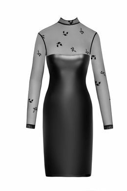 Спокуслива сукня-футляр з сітчастим верхом і рукавами і латексним низом Noir Handmade XXL чорна