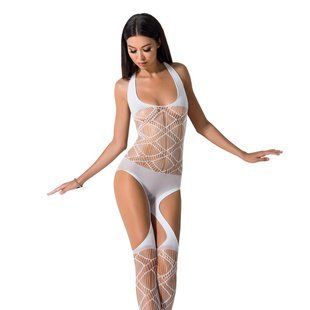 Бодістокінг Passion BS060 white, комбінезон, імітація трусиків і гольфів S/M/L