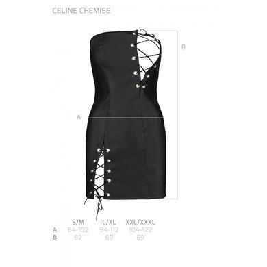 Мини платье из экокожи Passion CELINE CHEMISE XXL/XXXL, black, шнуровка, трусики в комплекте