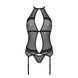 Корсет з пажами Passion SATARA CORSET L/XL black, стрінги, мереживо, застібки спереду та ззаду