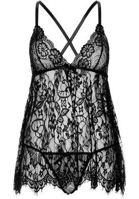 Пеньюар бебі-дол Leg Avenue Floral lace babydoll & string Black M, стрінги