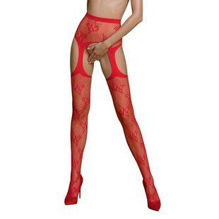 Еротичні колготки-бодістокінг Passion ECO S001 red, з доступом, декор метелики, підв&rsquo;язки