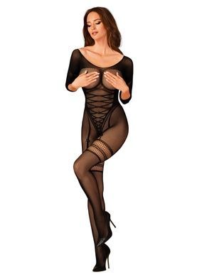 Сітчастий бодістокінг з імітацією підв&rsquo;язок Obsessive Bodystocking G329 XL/XXL, black, з доступом