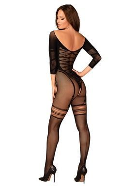 Сітчастий бодістокінг з імітацією підв&rsquo;язок Obsessive Bodystocking G329 XL/XXL, black, з доступом