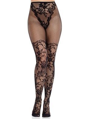 Колготки Leg Avenue Dahlia Lace Tights with Net Thigh Detail One Size