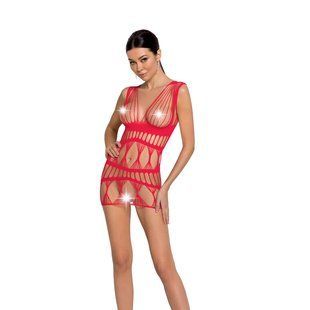 Бодістокінг-сукня Passion BS089 red, міні, плетіння у вигляді павутини One size