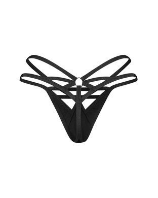 Женские трусики стринги под латекс с декоративными резинками Obsessive Keira Lise 2XL/3XL черные