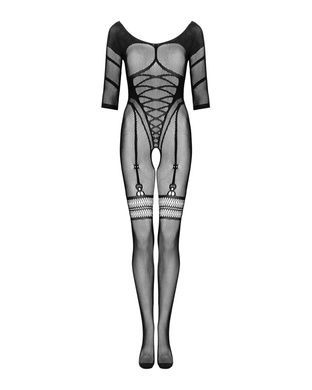 Сітчастий бодістокінг з імітацією підв&rsquo;язок Obsessive Bodystocking G329 XL/XXL, black, з доступом