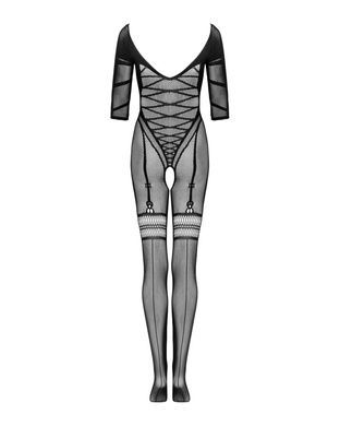 Сітчастий бодістокінг з імітацією підв&rsquo;язок Obsessive Bodystocking G329 XL/XXL, black, з доступом