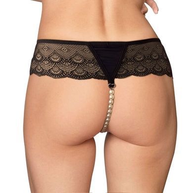 Кружевные эротические трусики с жемчужинами Art of Sex Lina L-2XL черные