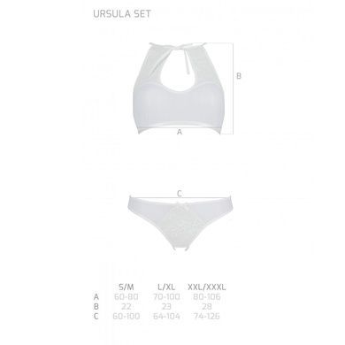 Комплект из бра, трусиков с ажурным декором и открытым шагом Passion URSULA SET S/M, white