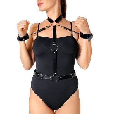 Жіноча портупея з наручниками Art of Sex - Ursula чорна XS-2XL, екошкіра