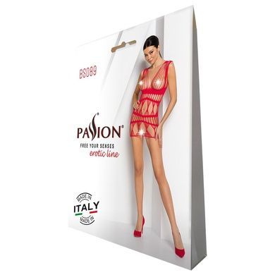 Бодістокінг-сукня Passion BS089 red, міні, плетіння у вигляді павутини One size