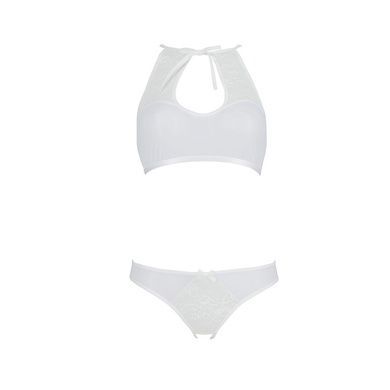 Комплект из бра, трусиков с ажурным декором и открытым шагом Passion URSULA SET S/M, white
