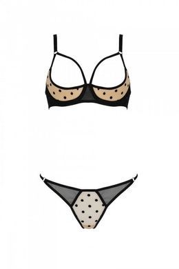 Эротический комплект Passion MARINA SET WITH OPEN BRA, XXL/XXXL, beige, открытые чашки