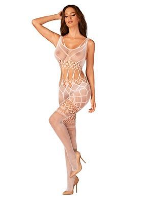 Сетчатый бодистокинг с имитацией топа и шорт Obsessive Bodystocking G330 S/M/L, white, с доступом