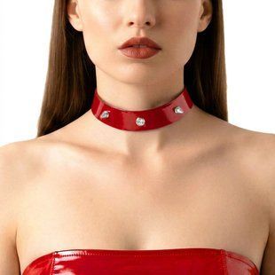 Лакированный чокер с шипами Art of Sex - Mistress, цвет красный, размер M