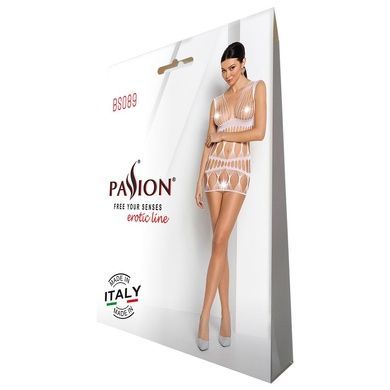 Бодістокінг-сукня Passion BS089 white, міні, плетіння у вигляді павутини One size