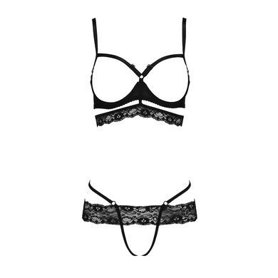 Комплект белья Passion Exclusive SARIA SET OpenBra L/XL, black, стрэпы, откртый лиф, стринги