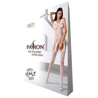 Бодистокинг с имитацией чулок и ажурной вставкой Passion BS072 white One size