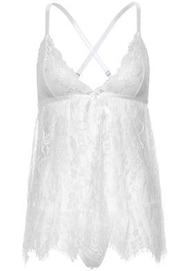 Пеньюар бебі-дол Leg Avenue Floral lace babydoll & string White M, стрінги