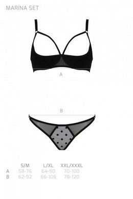 Эротический комплект Passion MARINA SET WITH OPEN BRA, S/M, black, открытые чашки