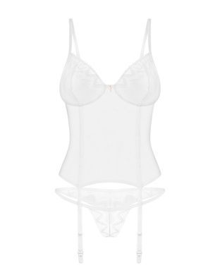 Корсет Obsessive Alissium corset & thong, XL/2XL, гнучкі кісточки, відкрита спина, стрінги в комплек