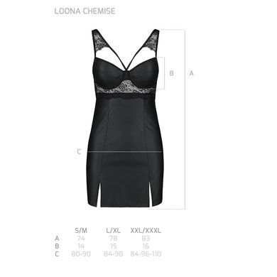Жіноча сорочка бебі-дол з еко-шкіри та мережива Passion Луна L/XL чорна