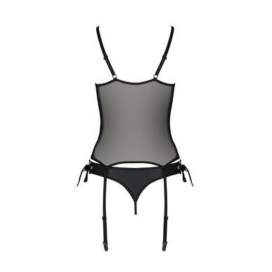 Корсет со шнуровкой Passion NESSY CORSET XXL/XXXL black, стринги с открытым доступом, пажи для чулок
