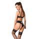 Комплект белья Passion Exclusive FLORIS SET XXL/XXXL, black, лиф, трусики, пояс для чулок