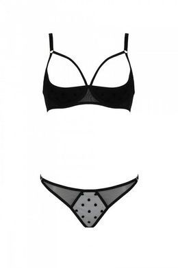Еротичний комплект Passion MARINA SET WITH OPEN BRA, XXL/XXXL, black, відкриті чашки
