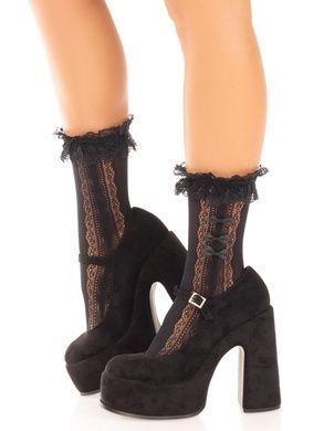 Шкарпетки ажурні з рюшами Leg Avenue Mini Bow Lace Anklet Black
