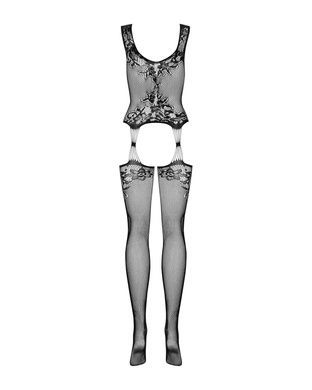 Бодістокінг Obsessive Bodystocking F221 S/M/L, силуетний малюнок з квітковими мотивами