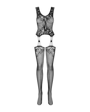 Бодістокінг Obsessive Bodystocking F221 S/M/L, силуетний малюнок з квітковими мотивами