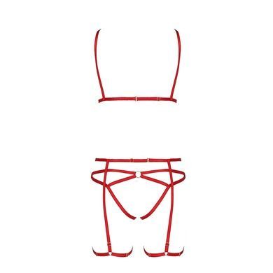 Комплект белья Passion Exclusive MAGALI SET OpenBra L/XL, red, стрэпы, лиф, трусики и пояс
