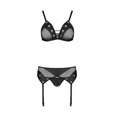 Комплект белья Passion NESSY SET L/XL black, бюстгальтер, пояс для чулок, стринги