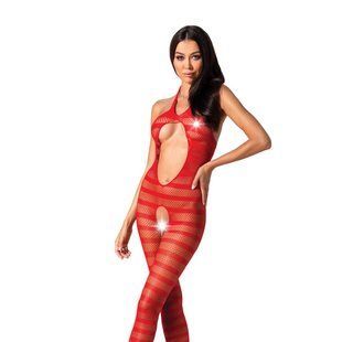 Сітчастий бодістокінг з відкритим животом Passion BS081 red One size