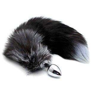 Анальна пробка з хвостом Alive Black And White Fox Tail M SO6322 фото