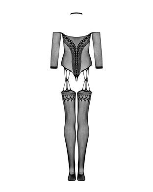 Нейлоновий бодістокінг з імітацією панчіх Obsessive Bodystocking G333 S/M/L, black, з доступом