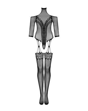 Нейлоновий бодістокінг з імітацією панчіх Obsessive Bodystocking G333 S/M/L, black, з доступом
