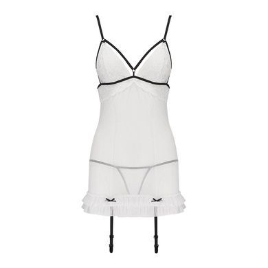 Пеньюар прозорий з пажами Passion ORIHIME CHEMISE XXL/XXXL, white, трусики, стрепи