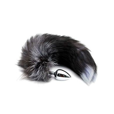 Анальна пробка з хвостом Alive Black And White Fox Tail M SO6322 фото