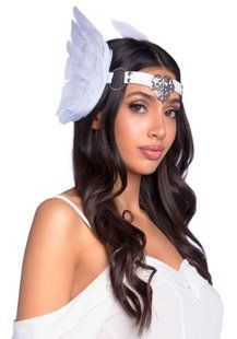 Пов&rsquo;язка на голову з крилами Leg Avenue Feather headband White, пір&rsquo;я та натуральна шкіра